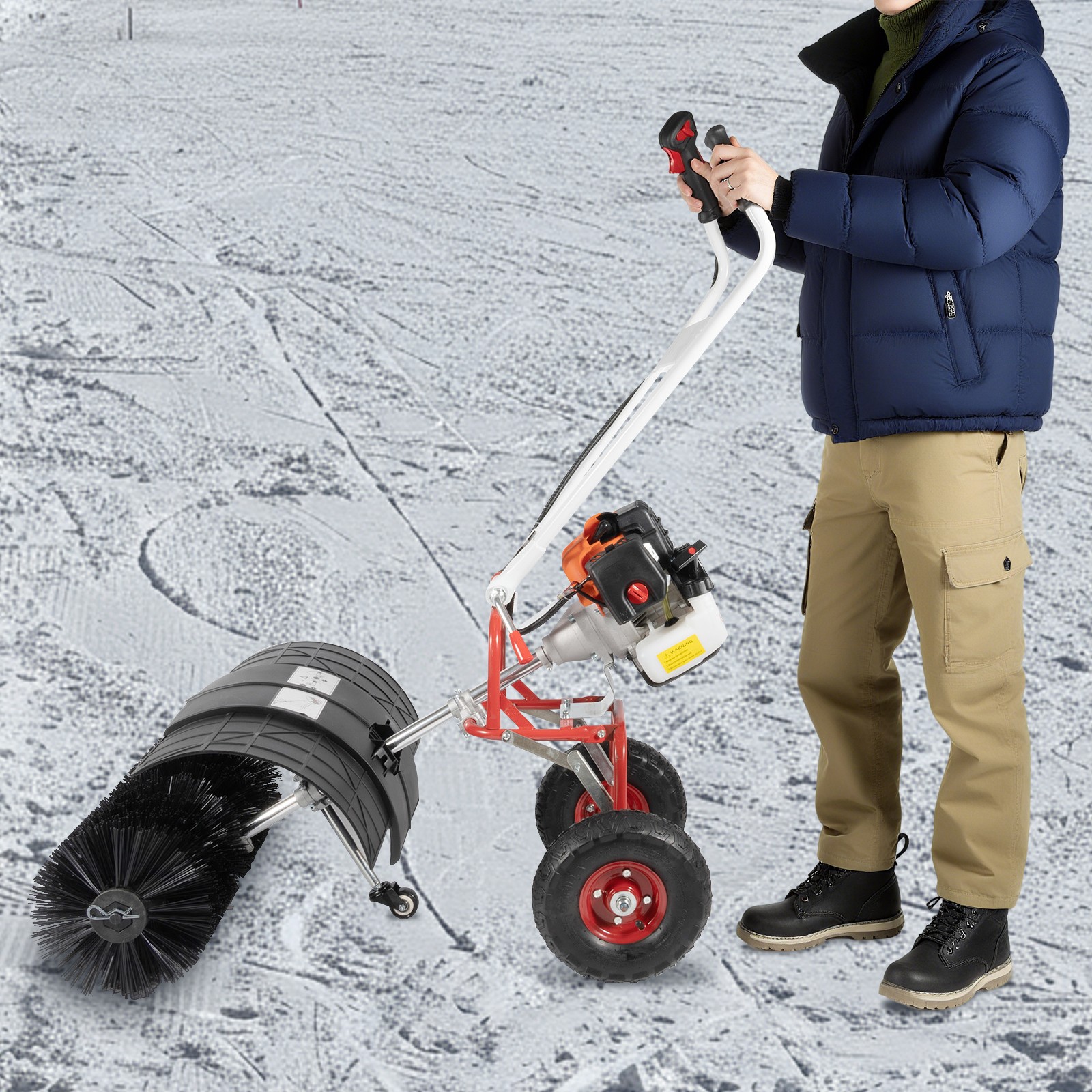 Walk Behind 52cc Power Broom Snow Driveway Sweeper Cleaner Artificial Grass USA~