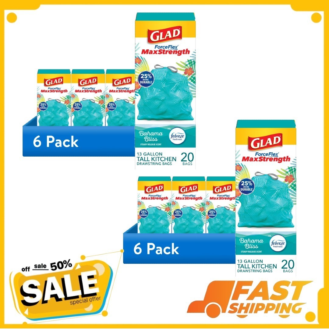 (12 pack) Glad ForceFlex MaxStrength Scented Tall Kitchen Trash Bags, 13 Gallon