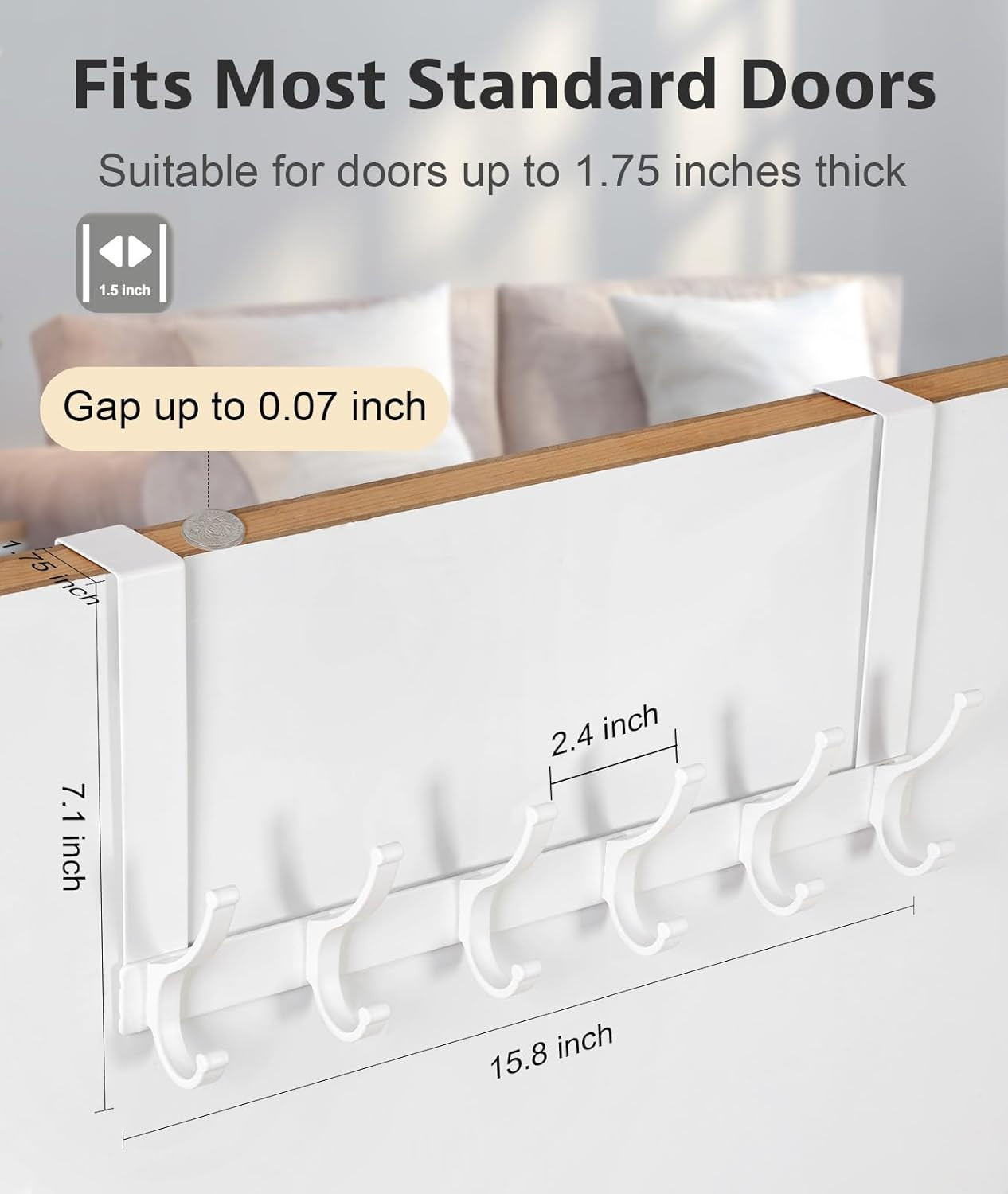 Over Door Hooks 12 Hooks Hanging Rack Towel Coat Organizer White 1.75 Inch