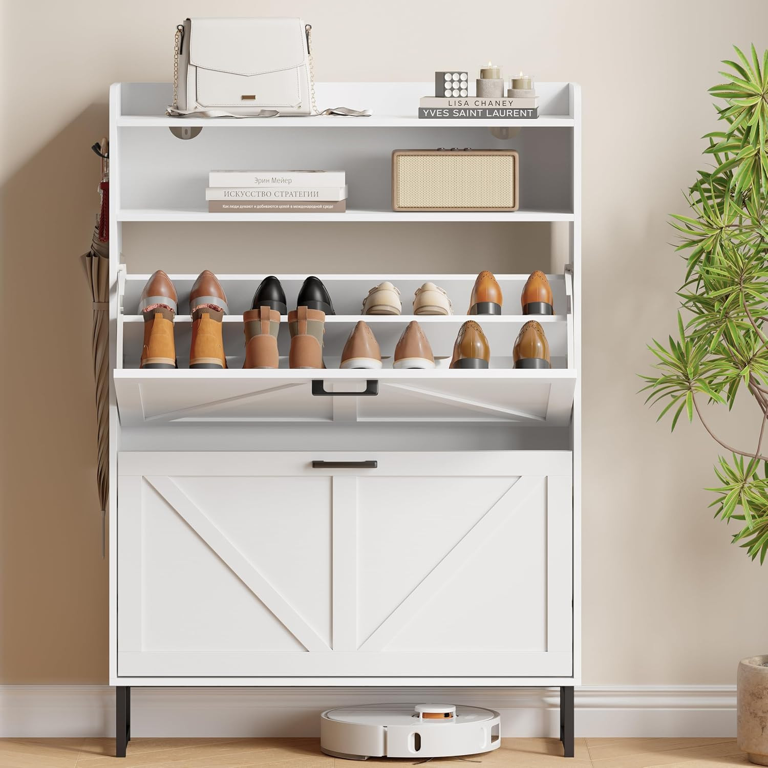 Shoe Cabinet with 2 Flip Drawers, Freestanding Hidden Shoe Storage Organizer for