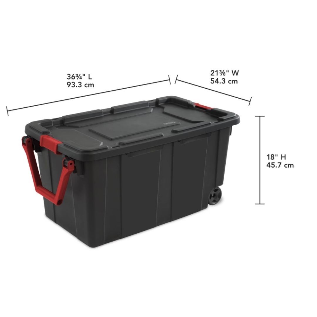 (2 Pack) Sterilite 40 Gallon Wheeled Storage Tote Black Latching Lid Pull Handle