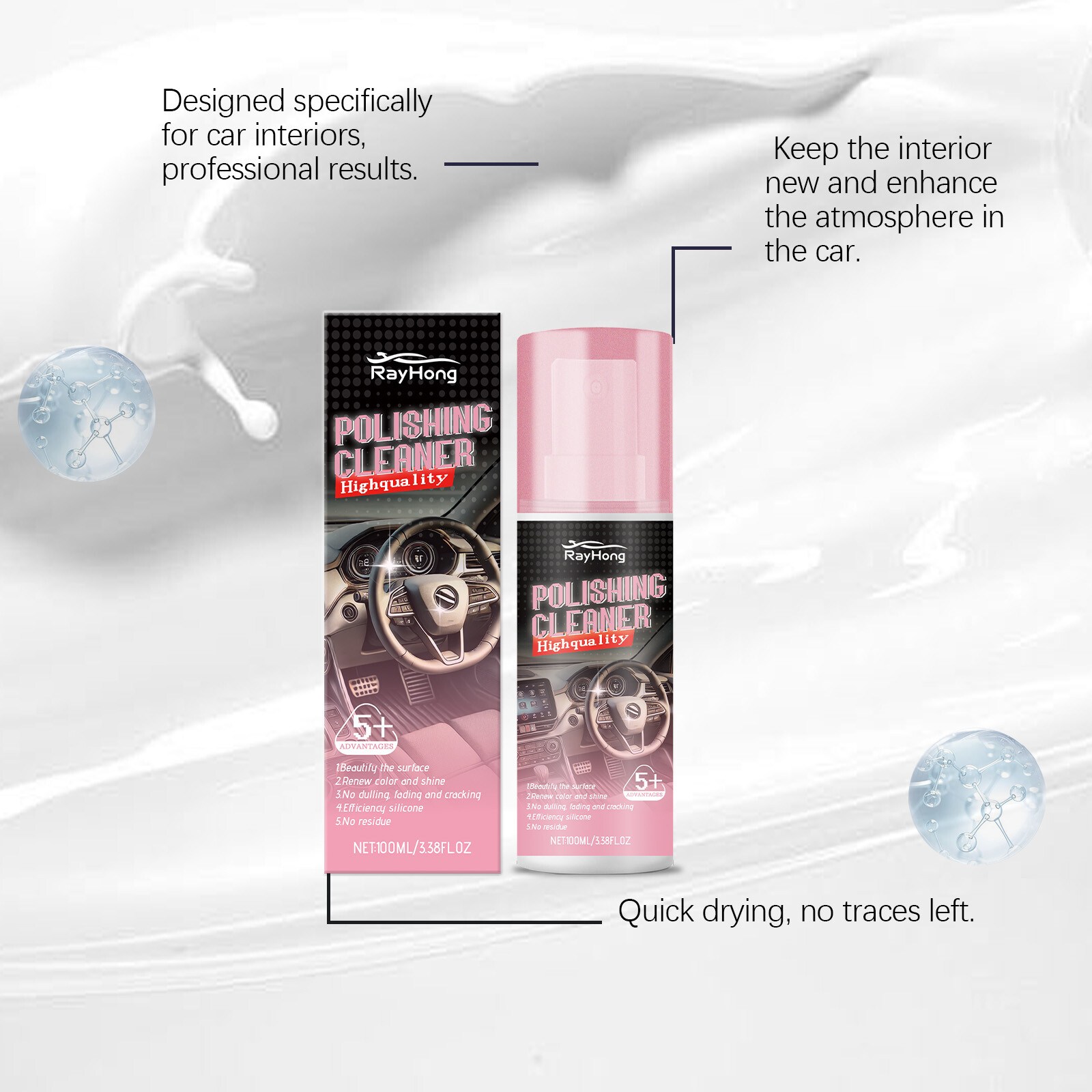 3x Polishing Cleaner Cars Interior Car Interior Detailer & Cleaner 100ml
