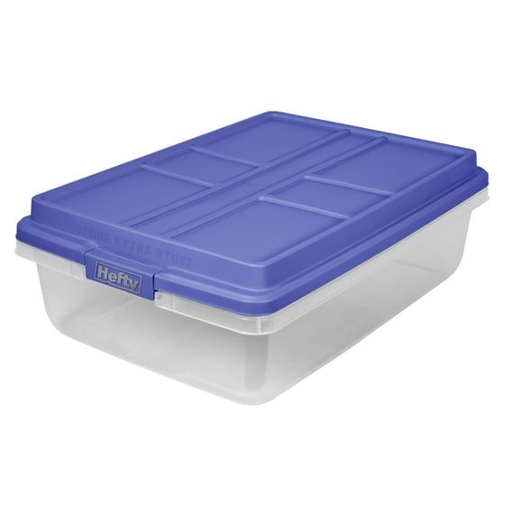 , 40 Quart Clear Storage Bin, Latched Storage Container, with HI-RISE Blue Lid