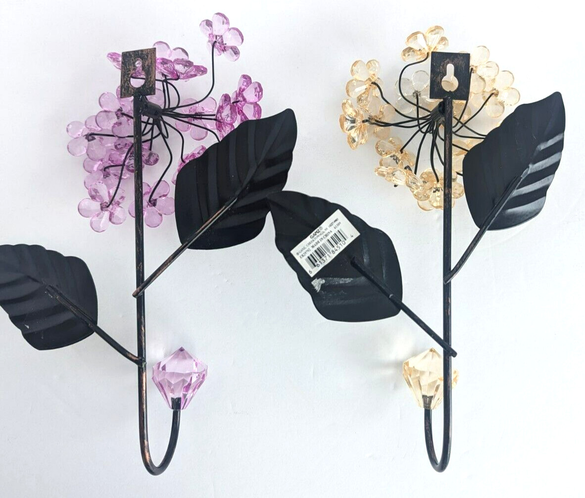 Ganz Metal Acrylic Wall Hanging Hooks Set Of 2 Flowers Decorative Wall 9.3/8″