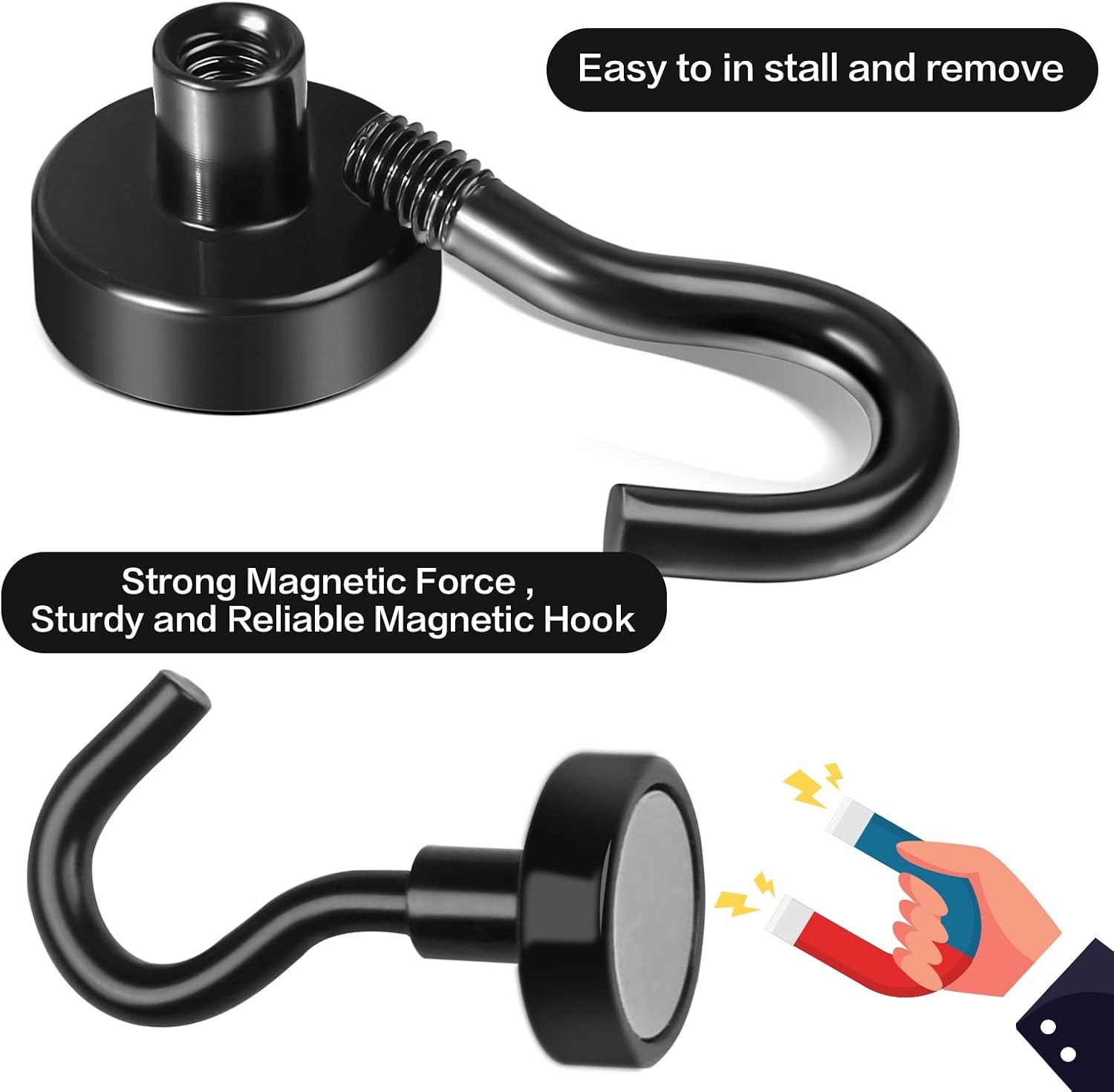 Magnetic Hooks, 30LB Magnet Hook for Cruise,Black,6 Pack | Heavy Duty with Epoxy
