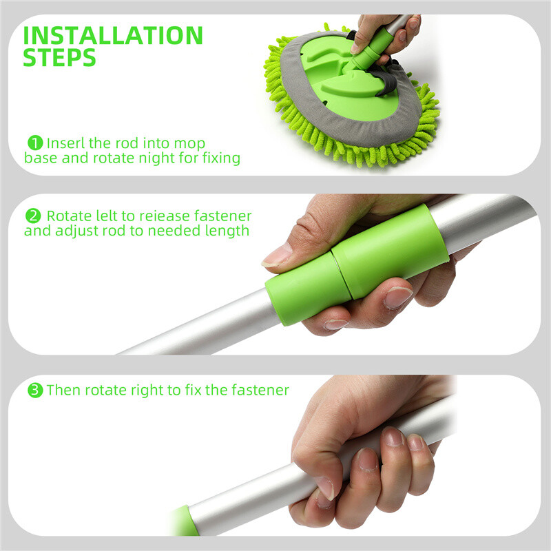 3 in 1 Chenille Microfiber Car Wash Brush Mop Mitt with 45″ Aluminum Alloy Long
