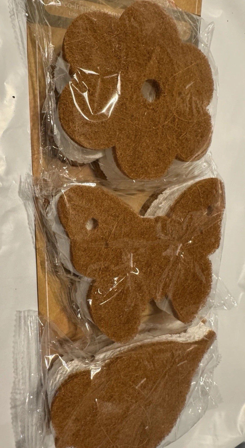 NEW 6 count, Joie Coconut Fiber Scrubbing Sponges Flower, Butterfly and bird