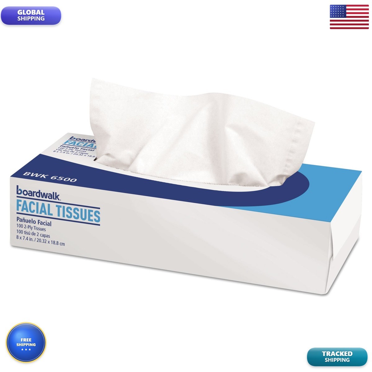 Boardwalk BWK6500 Facial Tissue Flat Box 100 Sheets (Case of 30 Boxes)