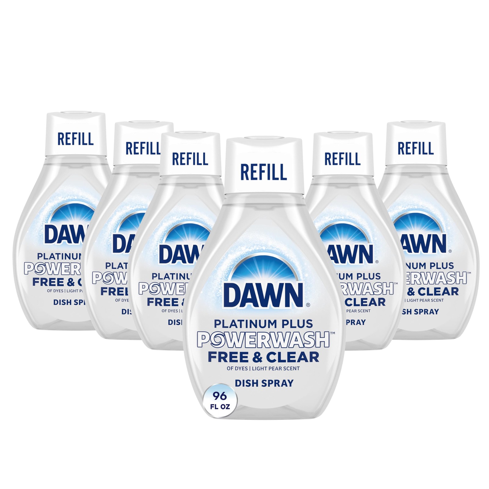 6pk Dawn Free Clear Powerwash Dish Spray Dish Soap Pear Scent Refill 16 oz