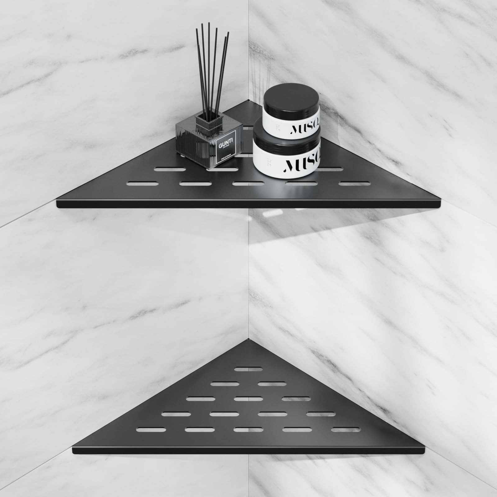 lives Corner Shower Shelves 2 Pack, Triangle-2pcs-Rectangular Patterns, Black