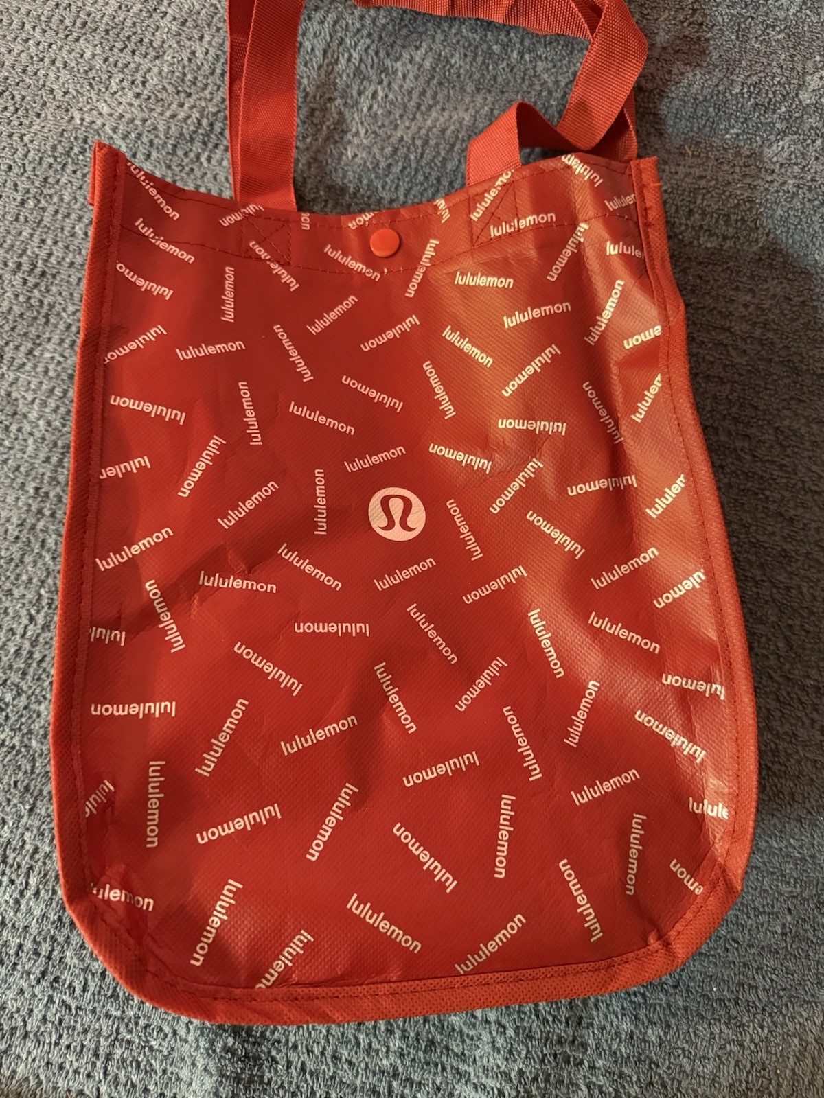 Lululemon Small Reusable Shopping Tote Bag Logo All Over Red Set Of 2.