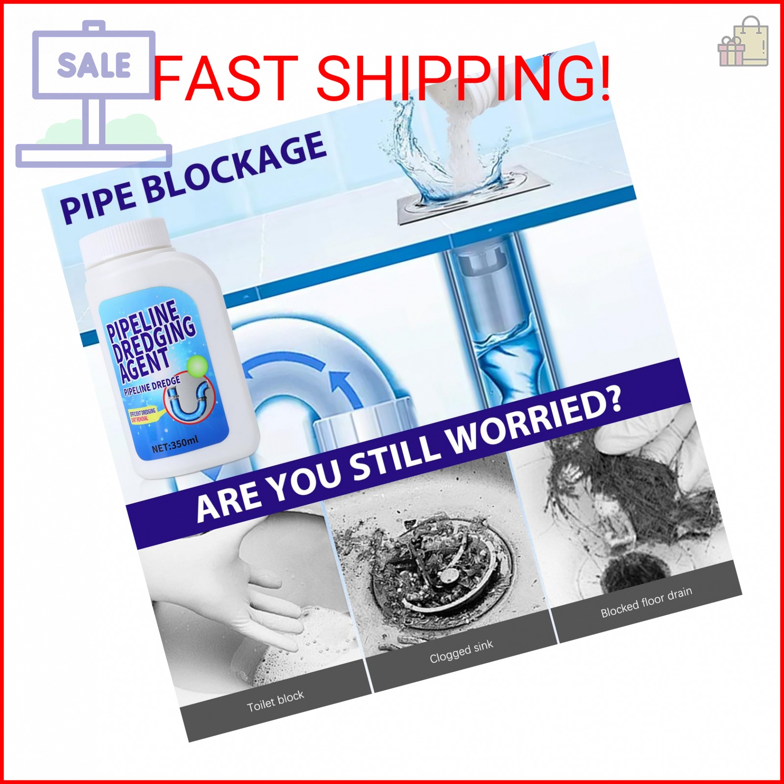 Pipeline Dredging Agent, 350ml Drain Clog Remover Agent,Kitchen Unblocker, Power