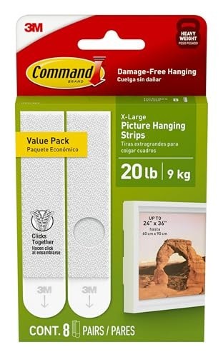 Command 20 lb XL 8 Pairs Heavyweight Picture Hanging Strips (16 Strips) Damage