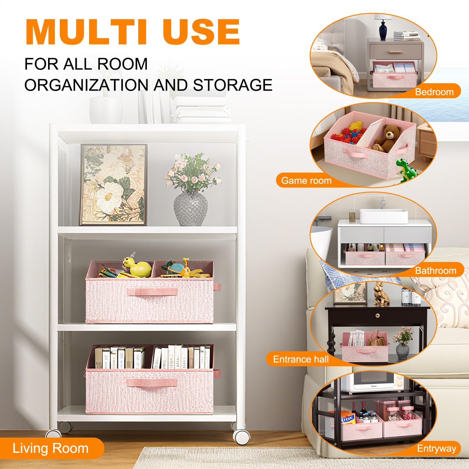 6 Pack Trapezoid Storage Bins,Pink Fabric Shelf Organizers