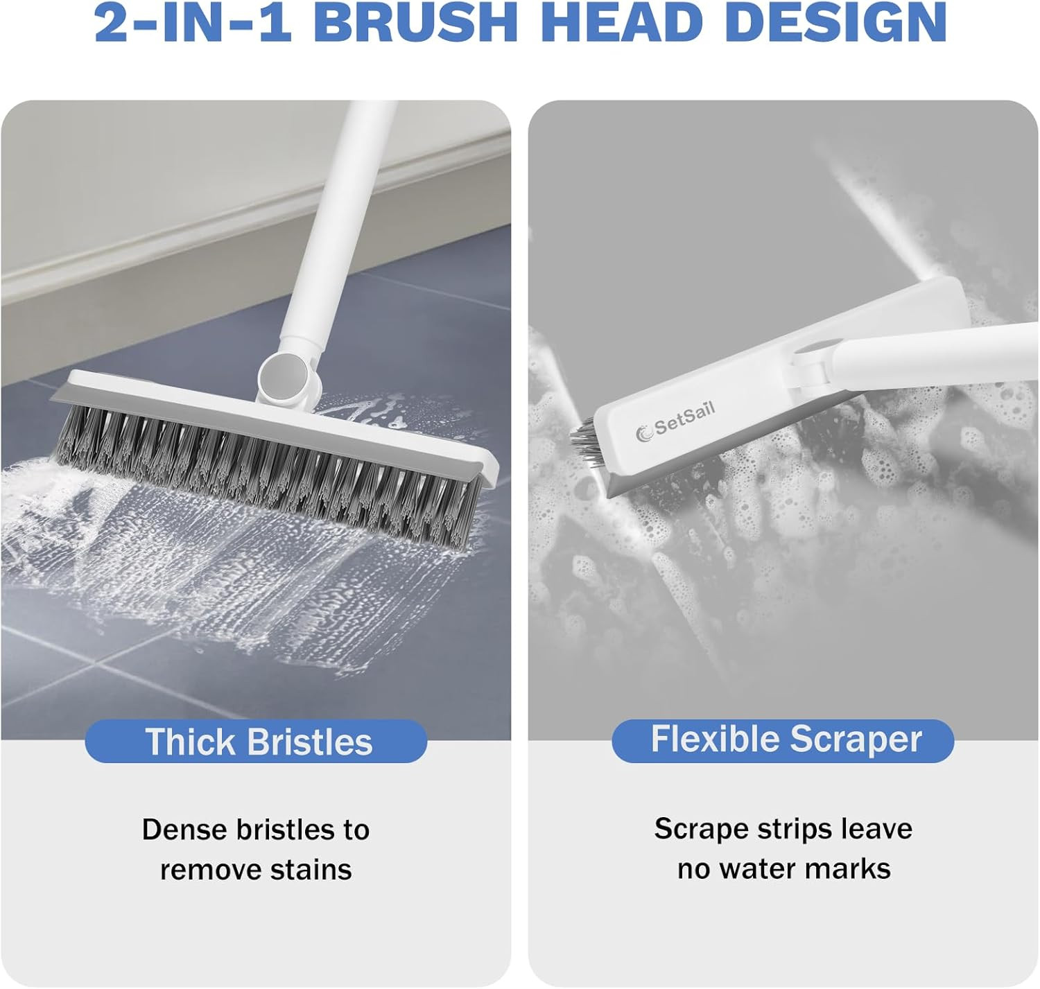 Grout Cleaner Brush with Long Handle, V-Shaped Floor Scrub Brush | Swivel Grout
