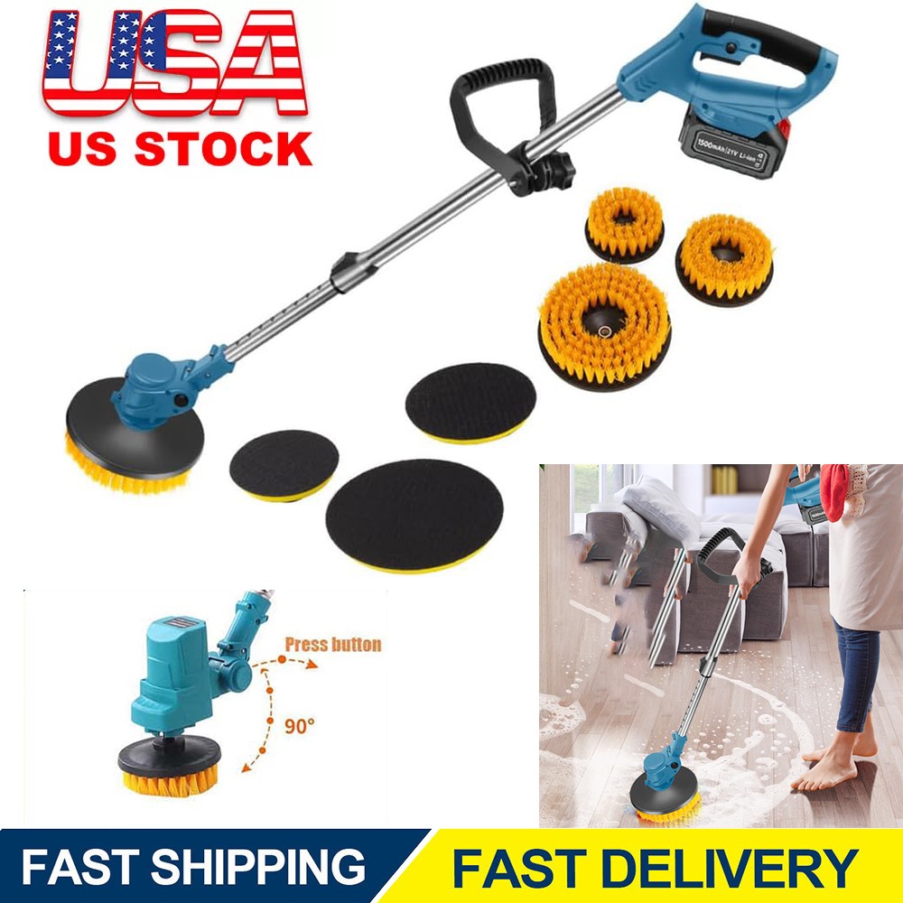 5000RPM Electric Spin Scrubber with Two Batteries Cordless Tile Floor Scrubber