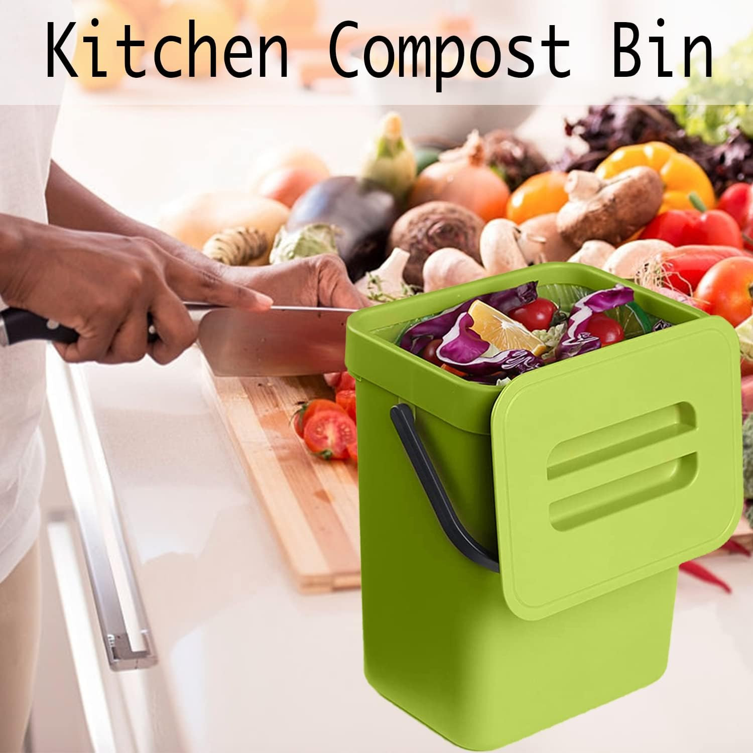 Green 5L 1.3 Gal Small Hanging Plastic Trash Can Compost Food Waste Bin
