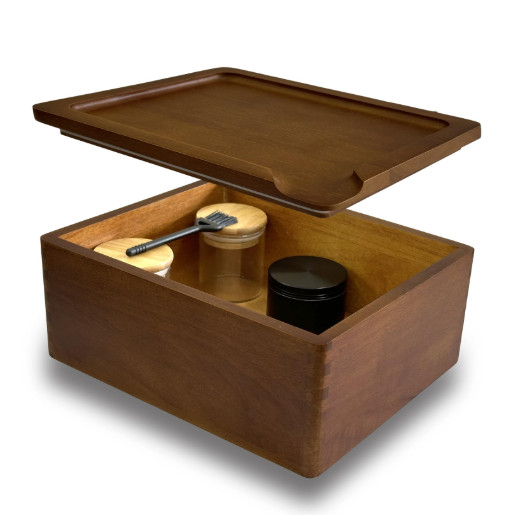 RAW Classic Natural Wood Storage Box with Flip Rolling Tray Latch Closure New