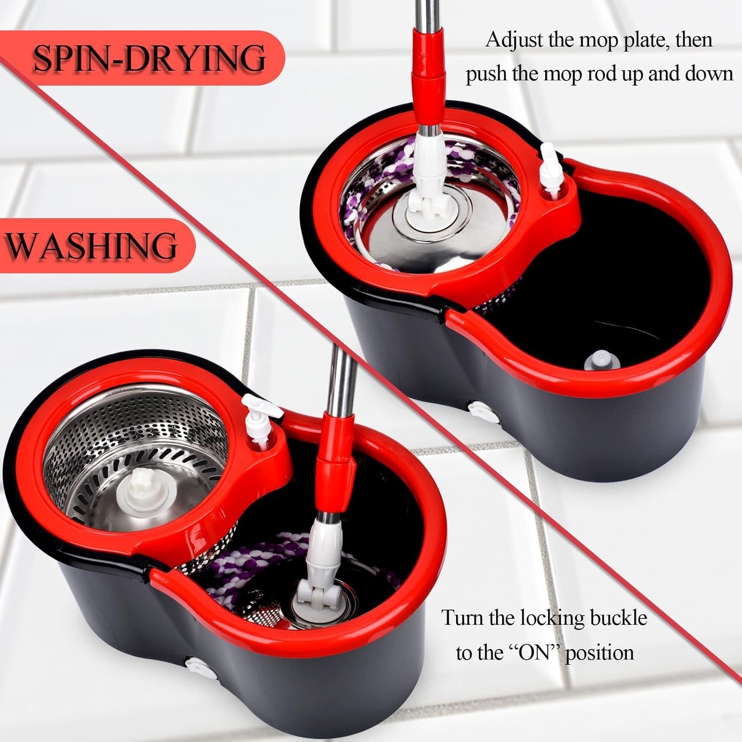 Spin Mop and Bucket with Wringer Set, 360° Spinning Mop Bucket System with 3 Mic