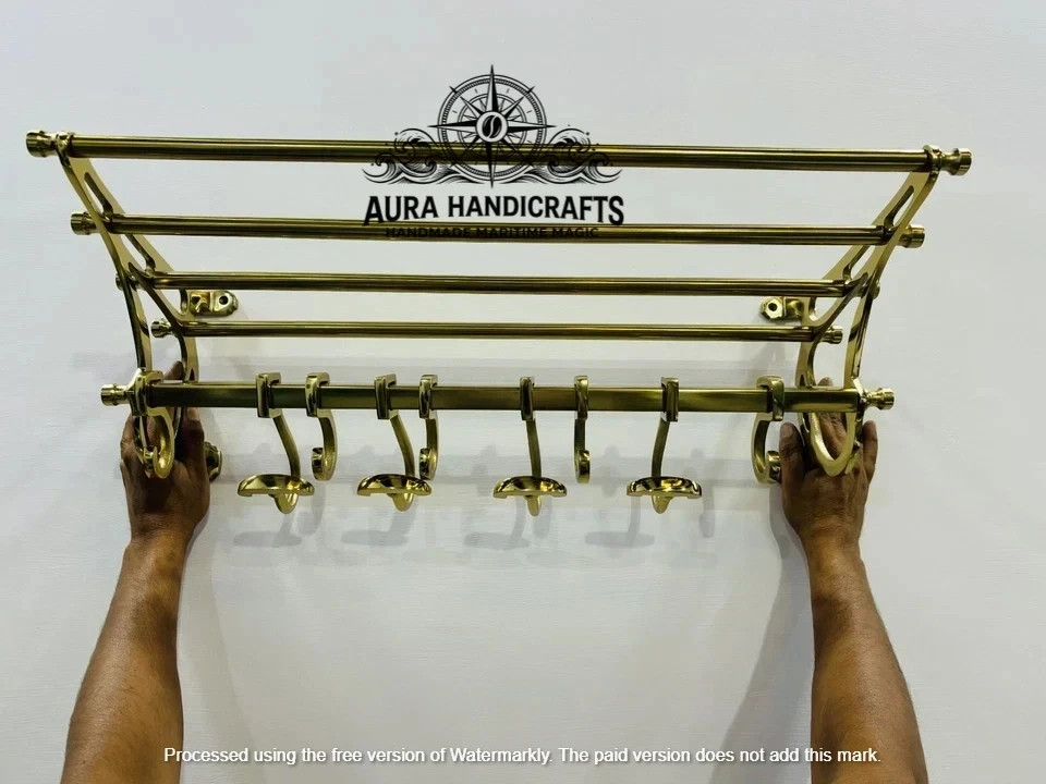 AURA Golden French rack Vintage Style Train Wall mounted Coat rack Halloween Gif