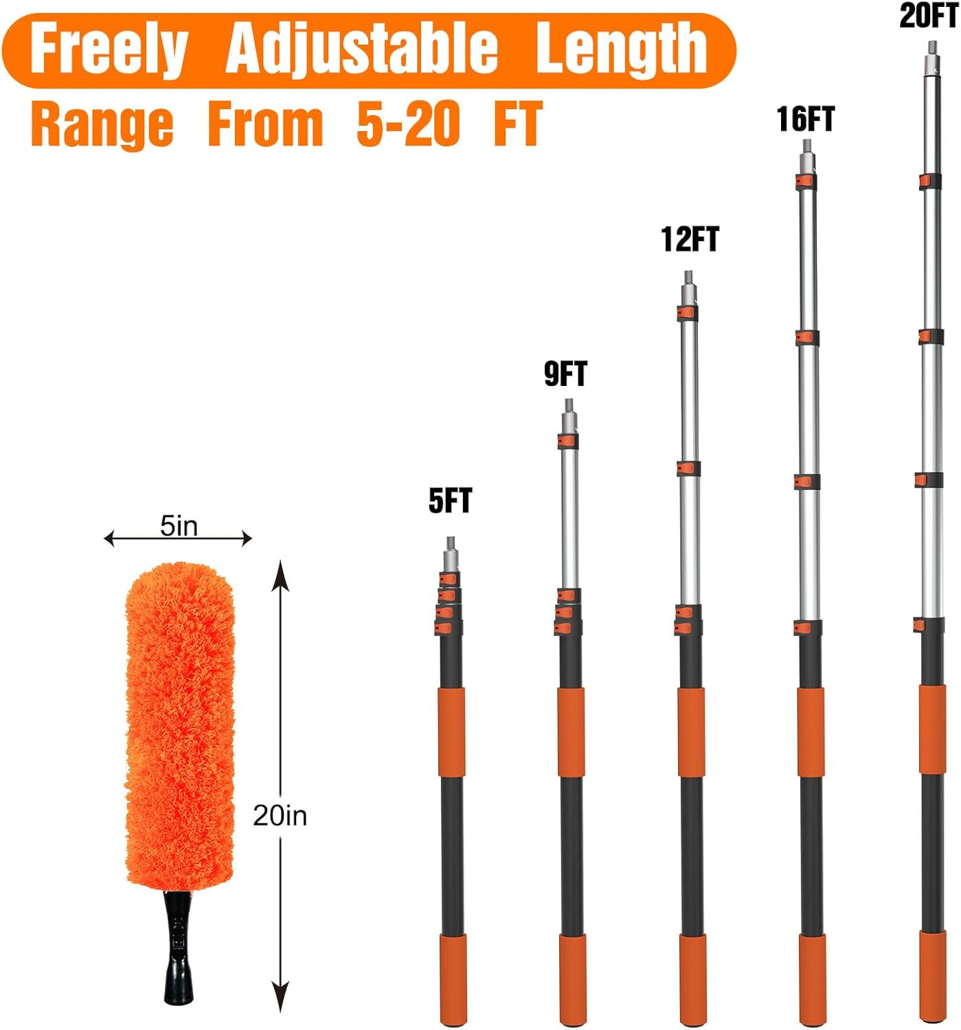 LAANPOLE 26FT Reach Ceiling Fan Cleaner Duster, Fan Blade Cleaner Kit with 5-20F