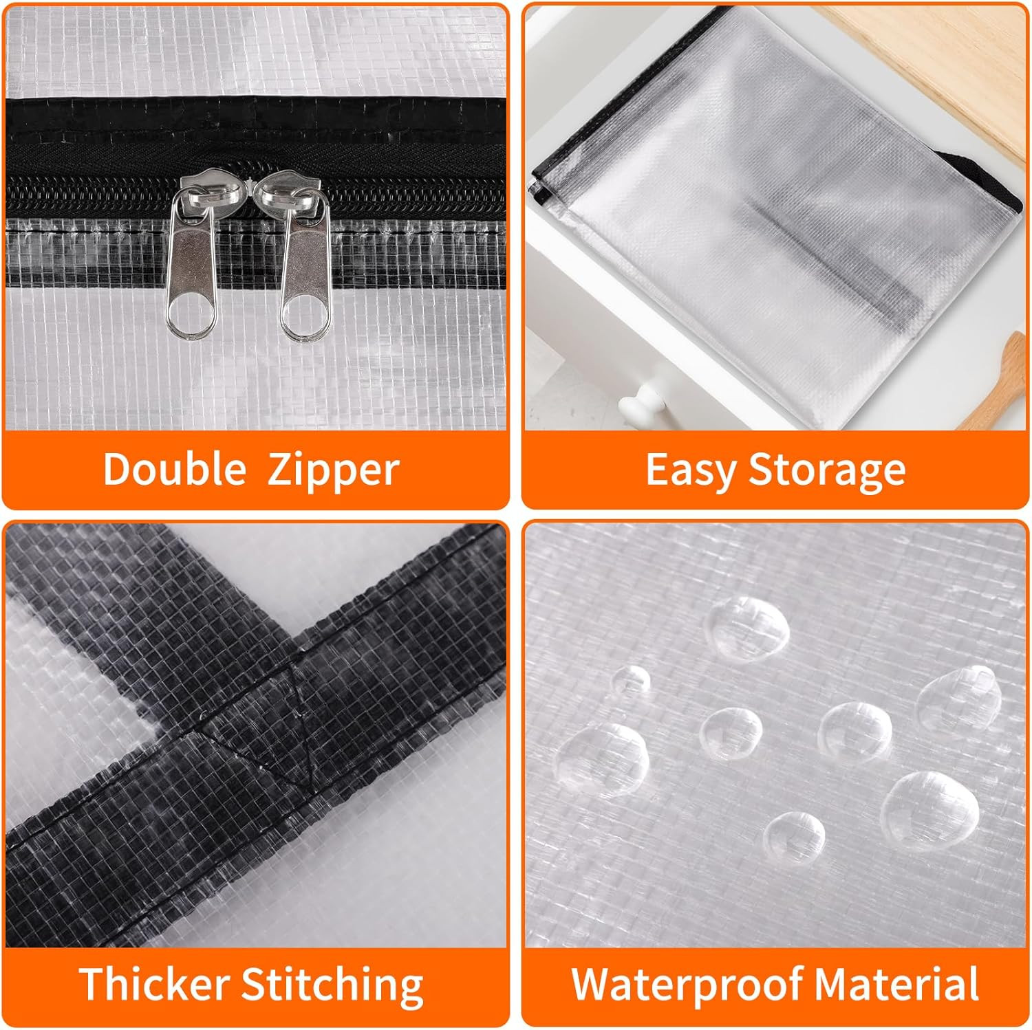 6 Pack Clear Storage Bags for Comforter, Clothes & Bedding, 40L | Plastic Blanke