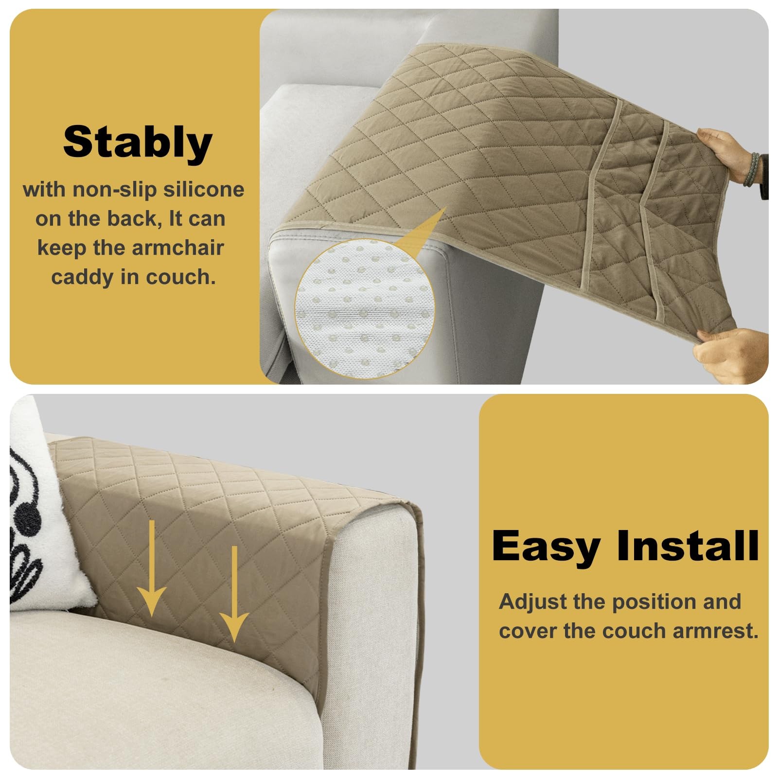 Beige Remote Control Holder Recliner Armchair Caddy Non Slip Sofa Armrest
