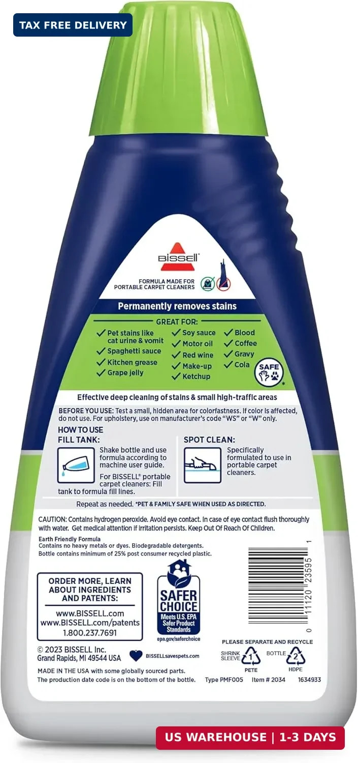 Bissell PET PRO OXY Spot & Stain Formula for Portable Carpet Cleaners, 32 oz., 2