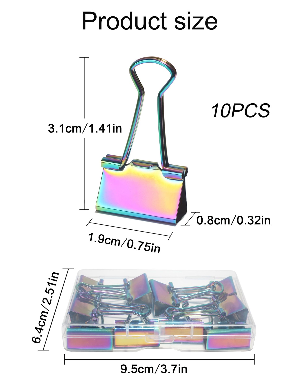 QUJUFIND 10 Pcs Rainbow Paper Clamps,Medium Binder Clips, 0.75 Inch,