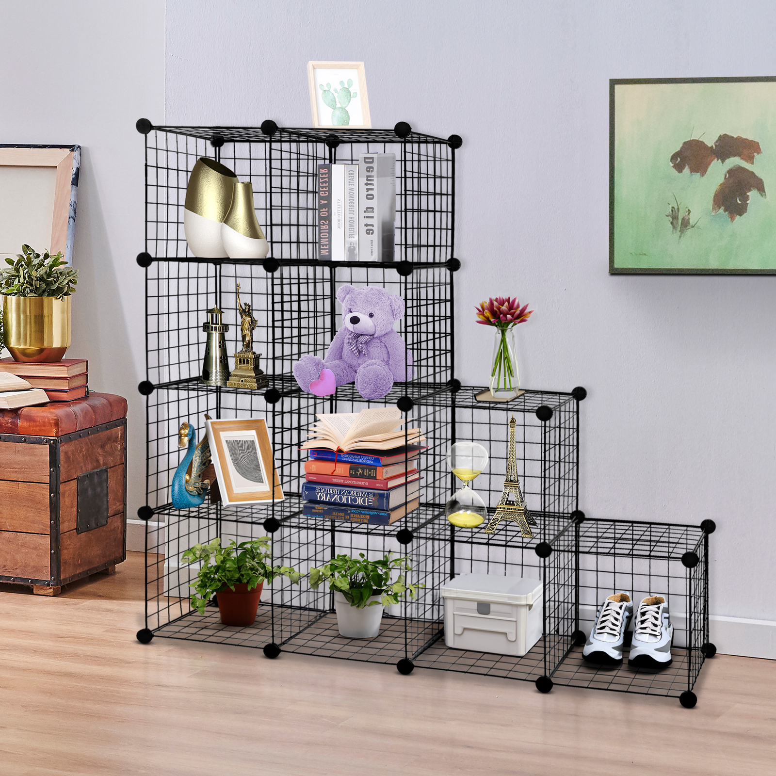 12-Cube Wire Cube Storage Organizer Shelving Wire Shelves Rack Modular Bookshelf