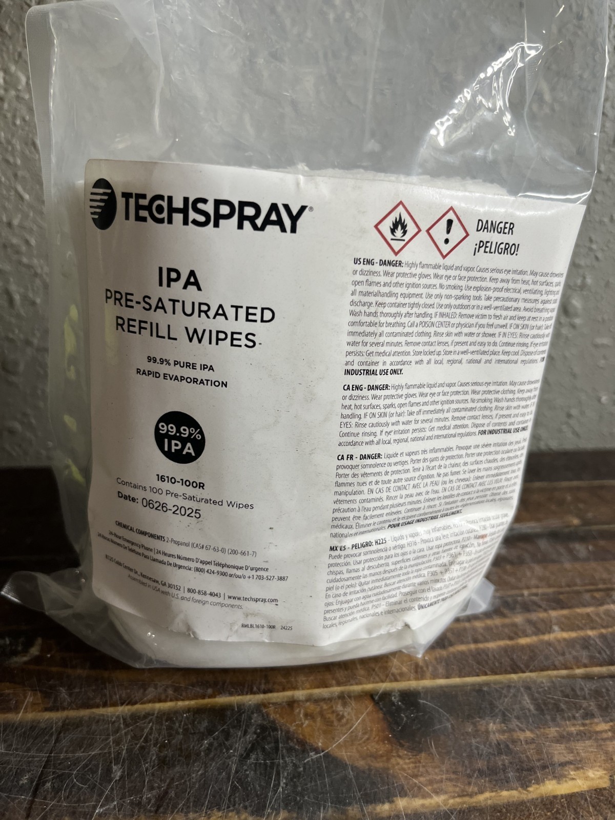 4 Pack Techspray 1610-100R IPA Pre-Saturated Refill Wipes 99.9%