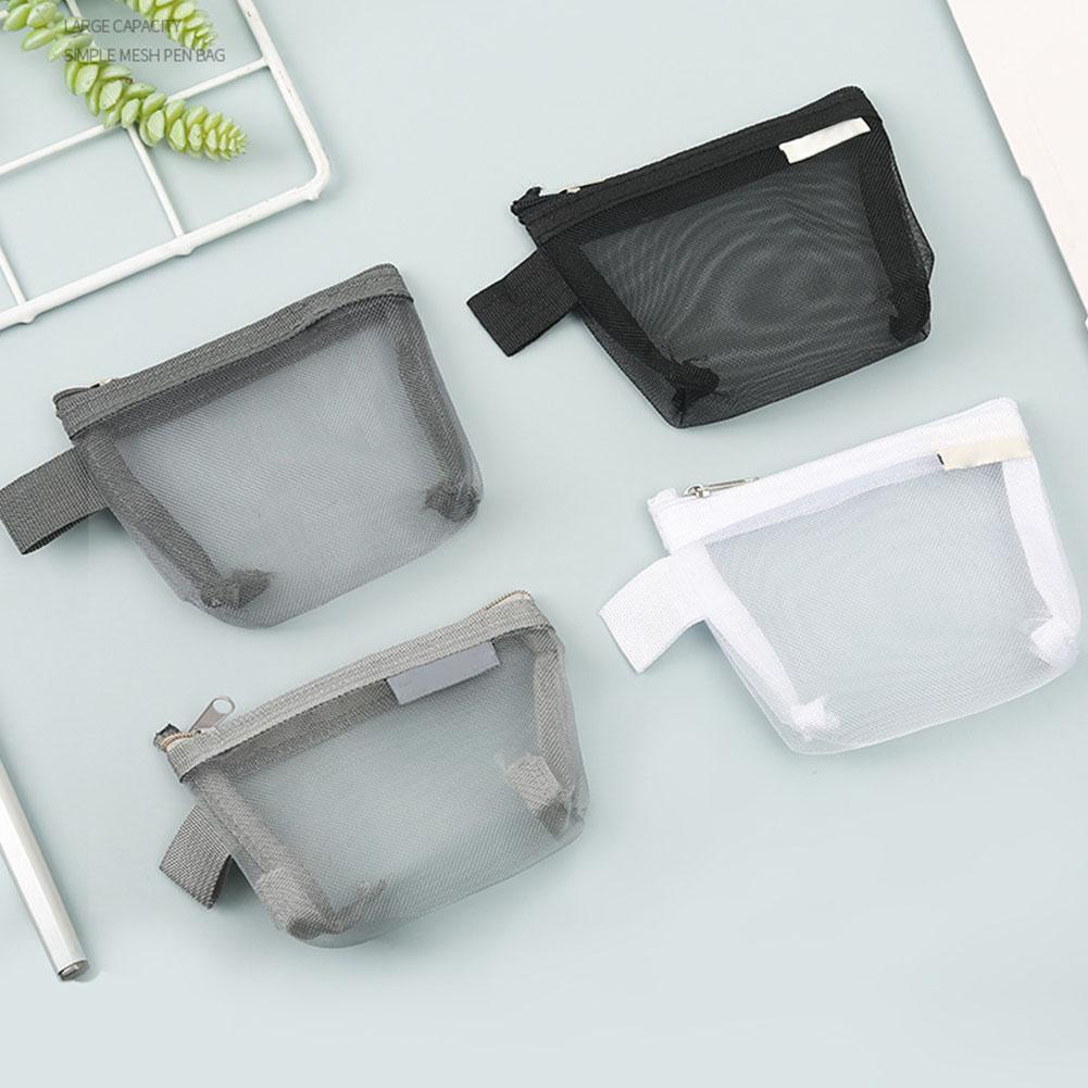 5PC Mesh Transparent Storage Bag Portable Travel Cosmetic Key Coin Zipper Purse