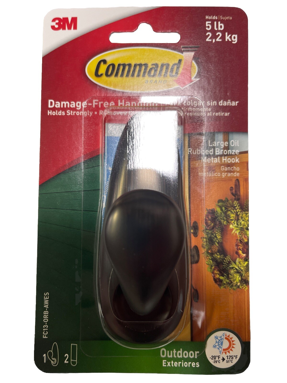 3M Command 5lb Damage Free Outdoor Hanging Metal Hook, Bronze, Large – PACK OF 4