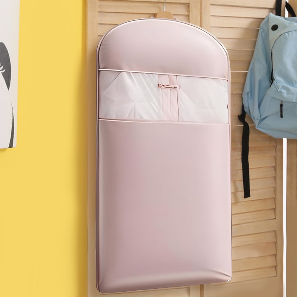 Space Saving Hanging Garment Bag w/ Self Compression Zipper Storage Bag(Pink L)