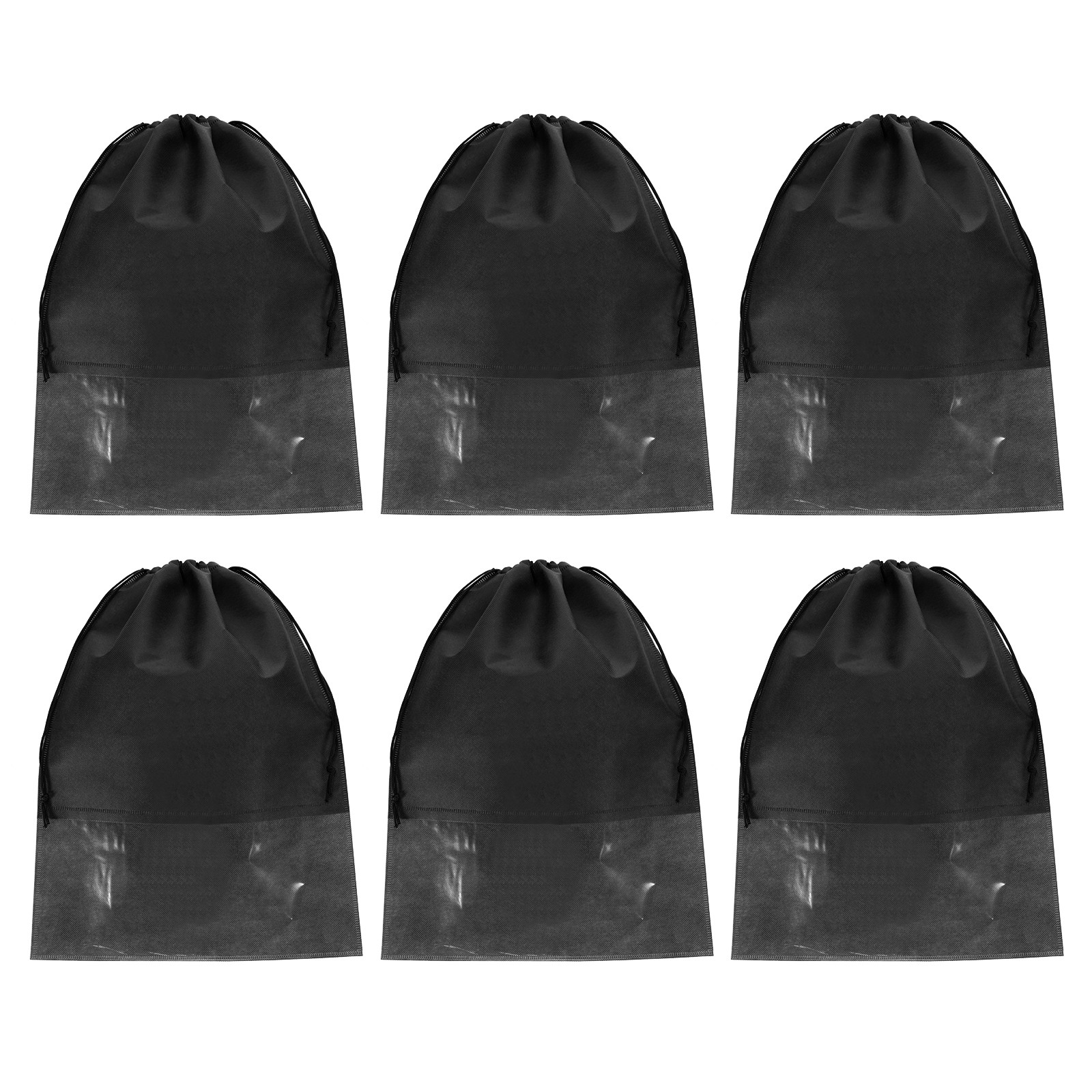 6Pcs Drawstring Shoe Bag 17×13″ Travel Shoe Bags Shoe Organizer Pouch, Black