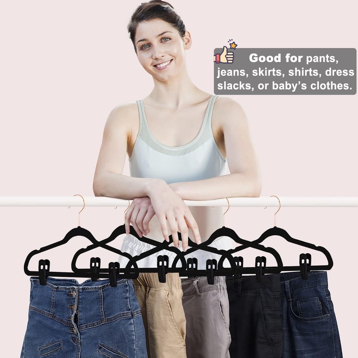 20 PCS Black Velvet Non-Slip Clothes Clips Strong for Pants Skirts Hangers