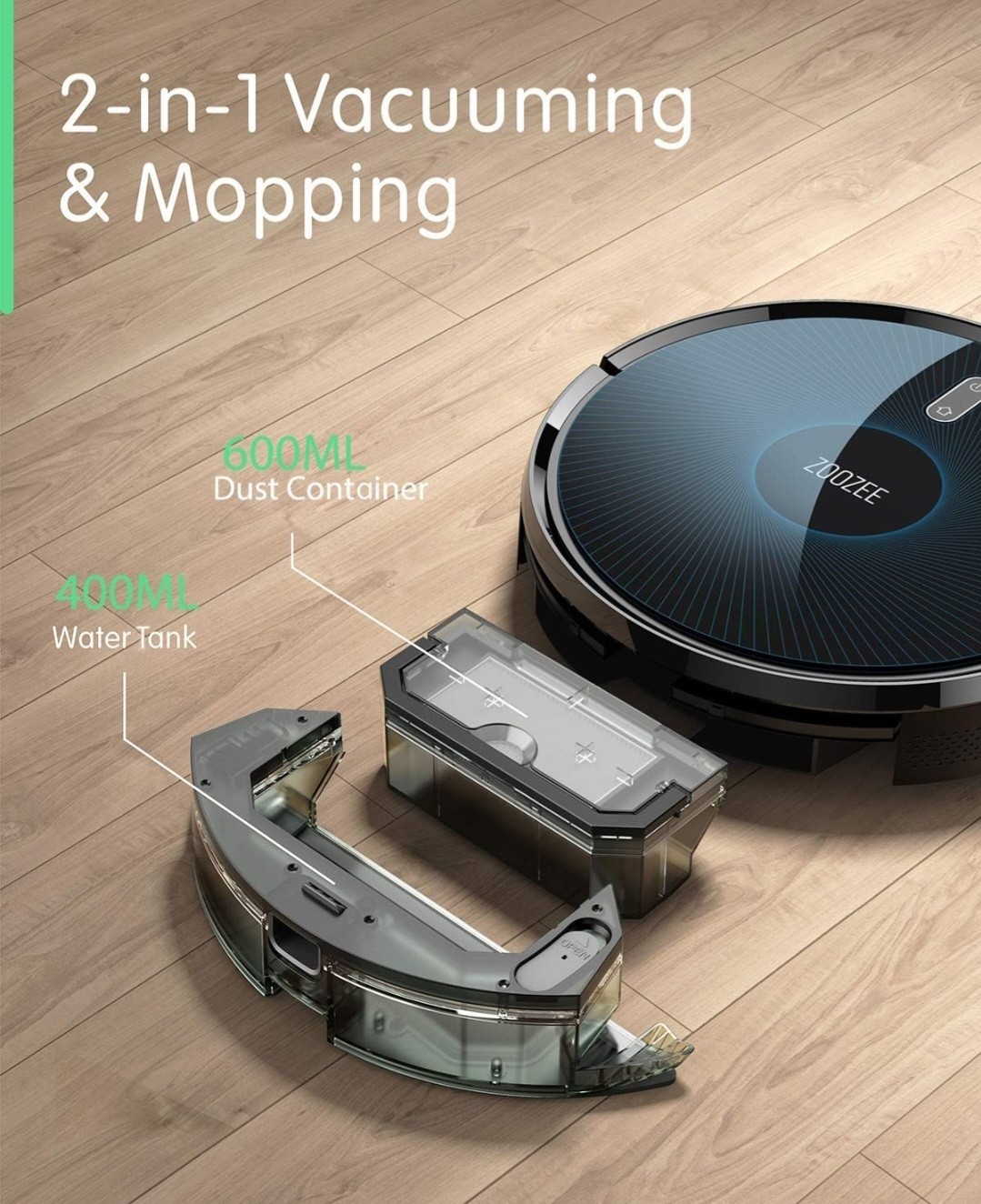 ZOOZEE Z50 Robot Vacuum Mop, Alexa/Google, 290min, 600mL Dust, Cordless