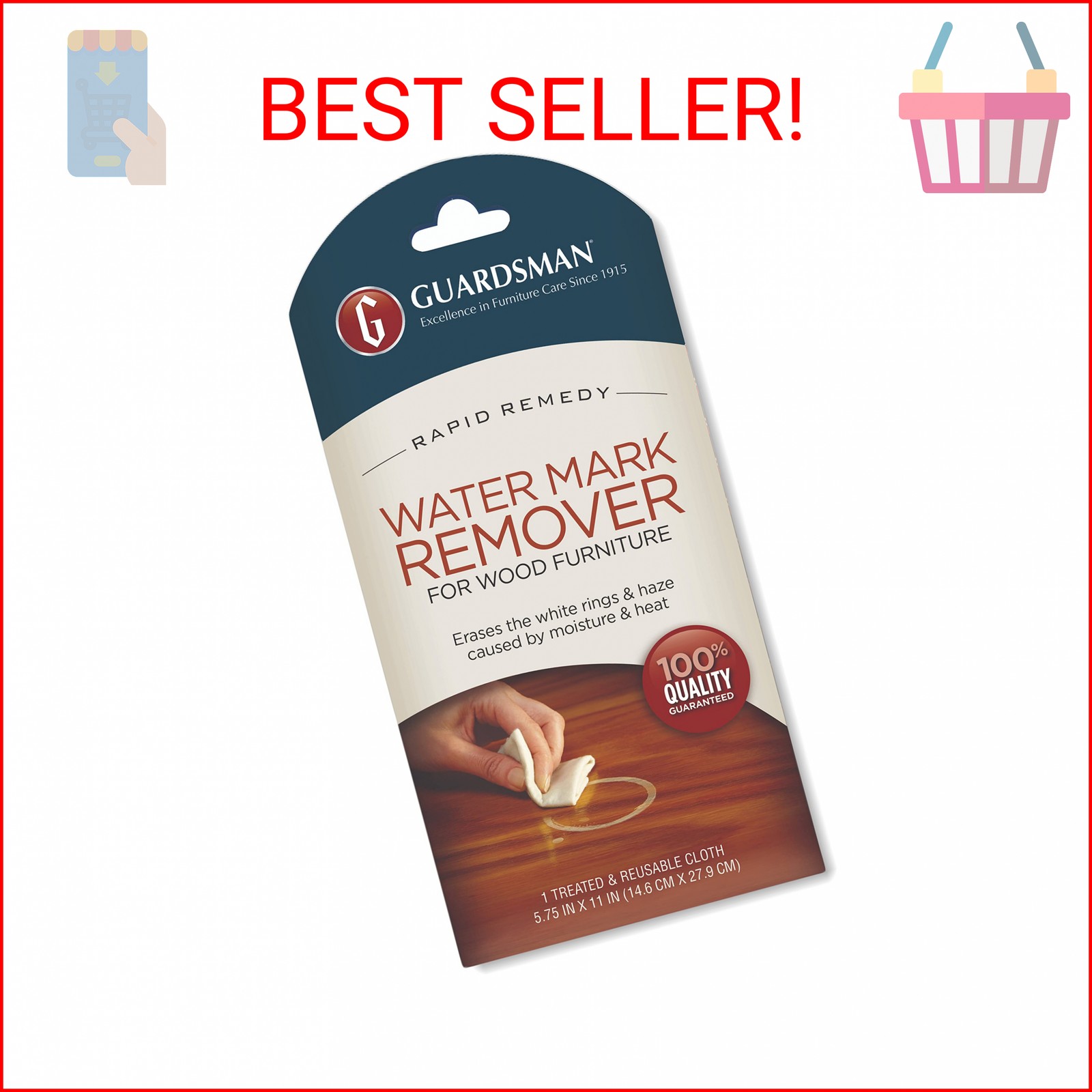 Guardsman Reusable Water Mark Remover Cloth | Wood Cleaner for White Rings & Haz