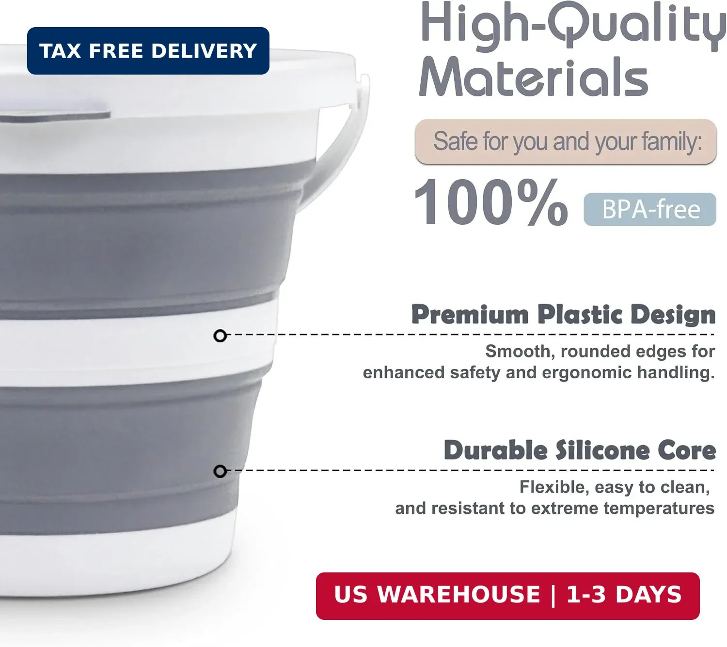 Small Collapsible Bucket 1.3 Gal/5L, BPA-Free – Space-Efficient, Portable Foldab