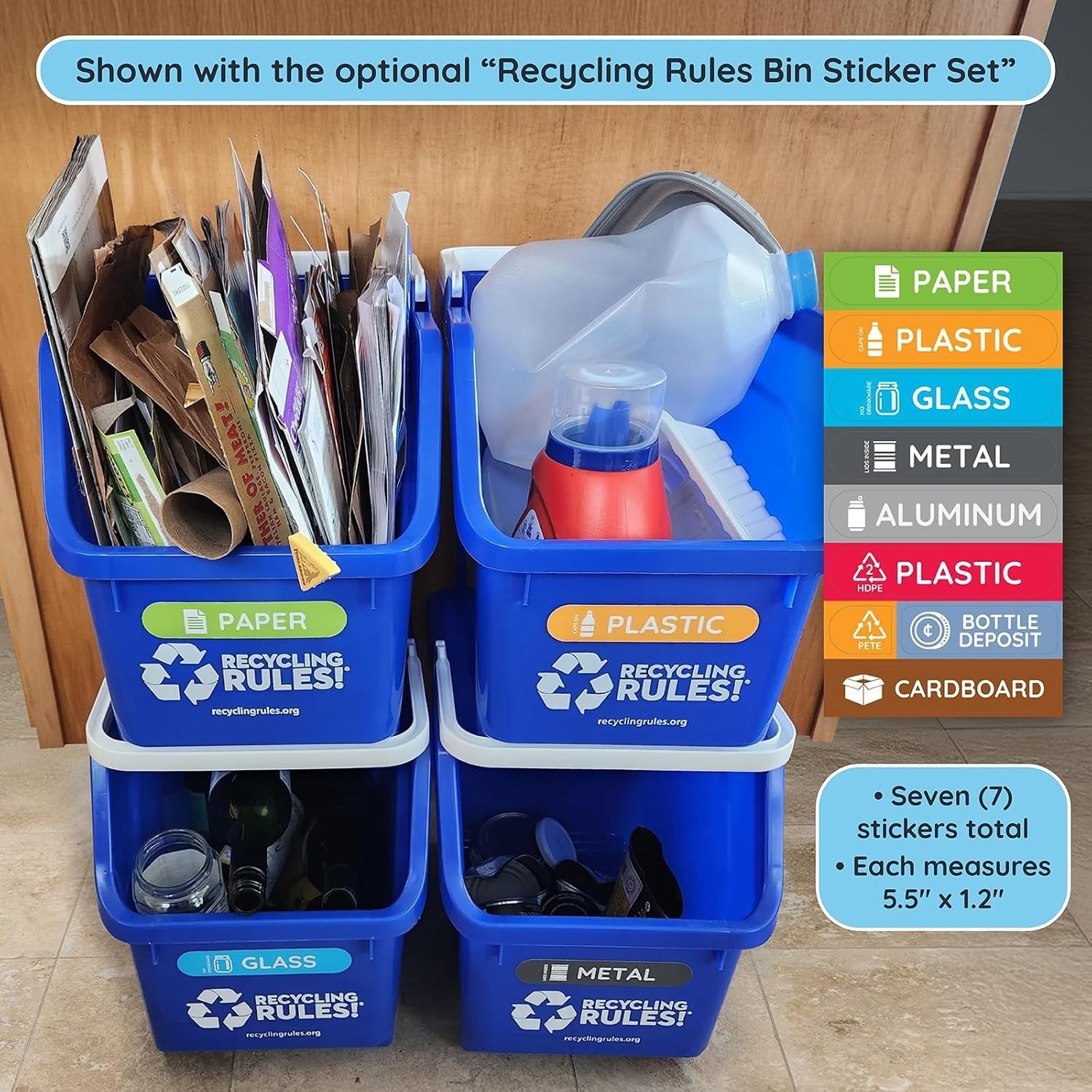 6 Gallon Stackable Recycling Bin Container in Blue, Eco-Friendly BPA-Free Han…