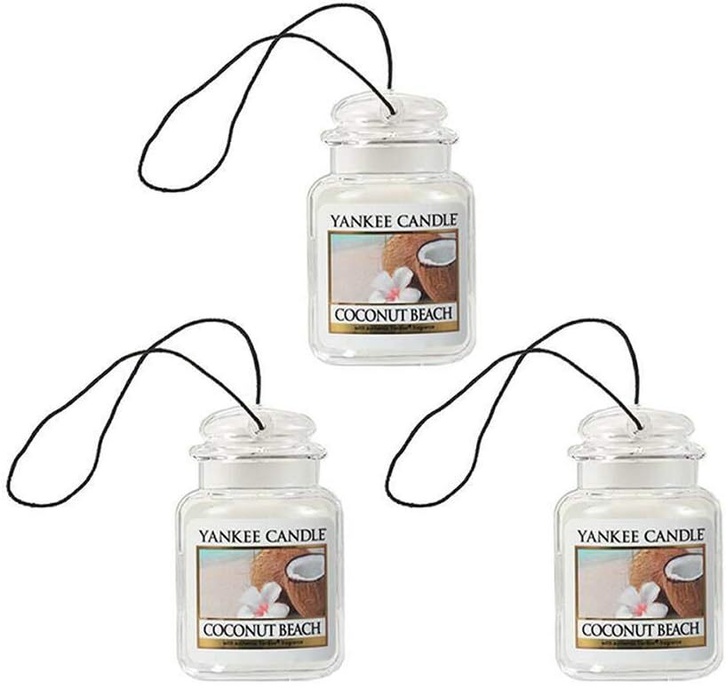 Yankee Candle Car Jar Ultimate Hanging Air Freshener, Coconut Beach, 3 Packs