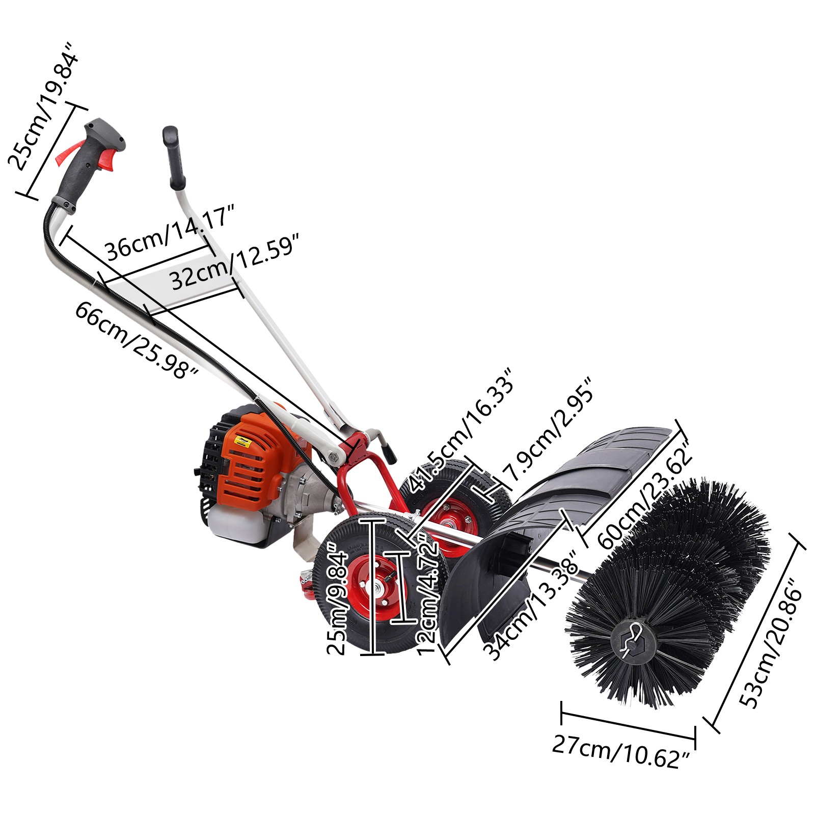 Walk Behind 52cc Power Broom Snow Driveway Sweeper Cleaner Artificial Grass USA~