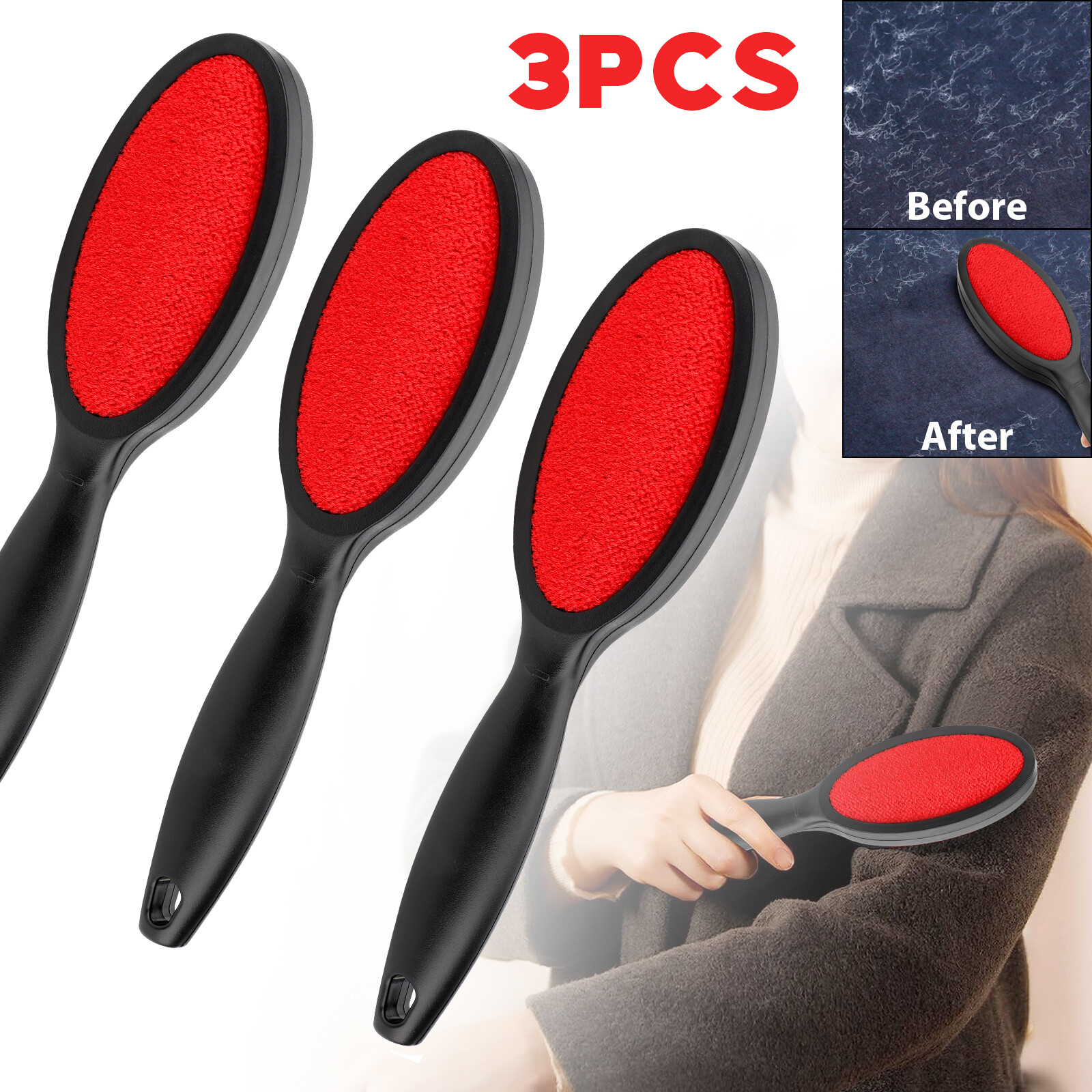 3Pcs Double Sided Lint Brush Clothes Fluff Pet Hair Remover Fabric Dust Cleaner