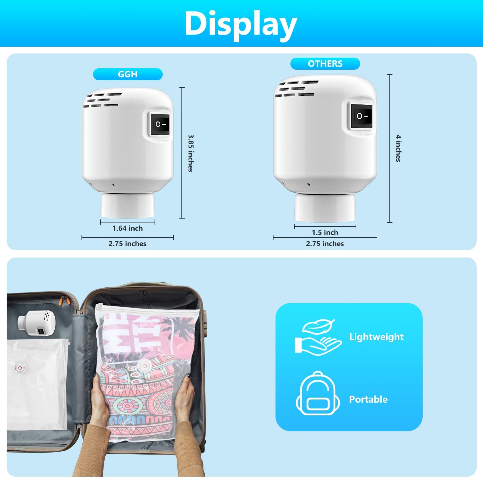 Portable Electric Air Pump for Vacuum Seal Bags and Compression Clothing