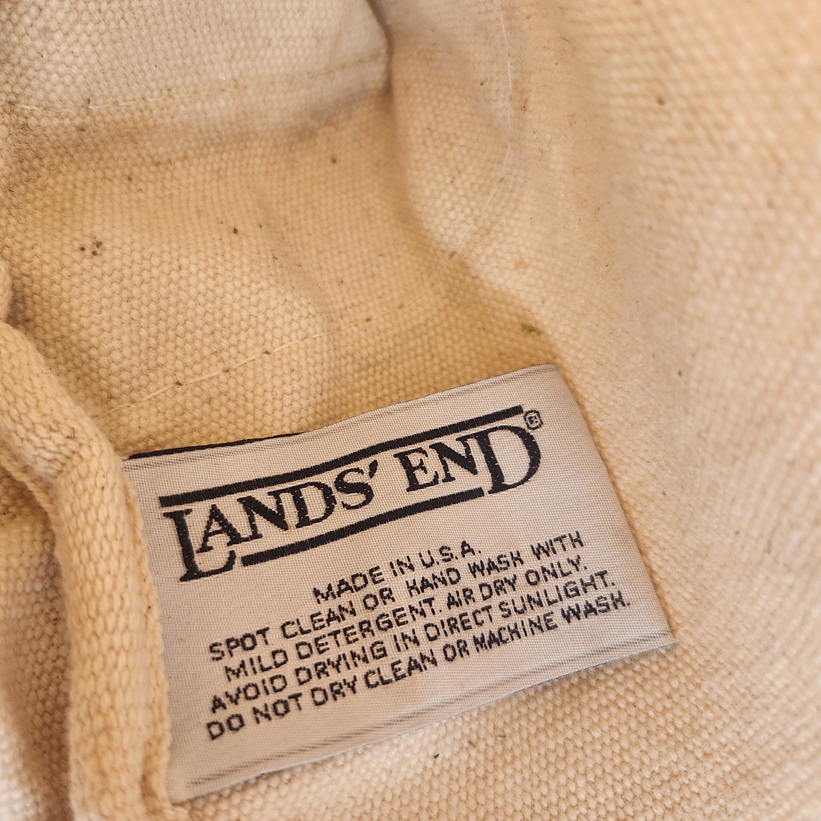 Vintage Lands’ End Canvas Tote Bag Heavy Duty White/Blue USA Nice