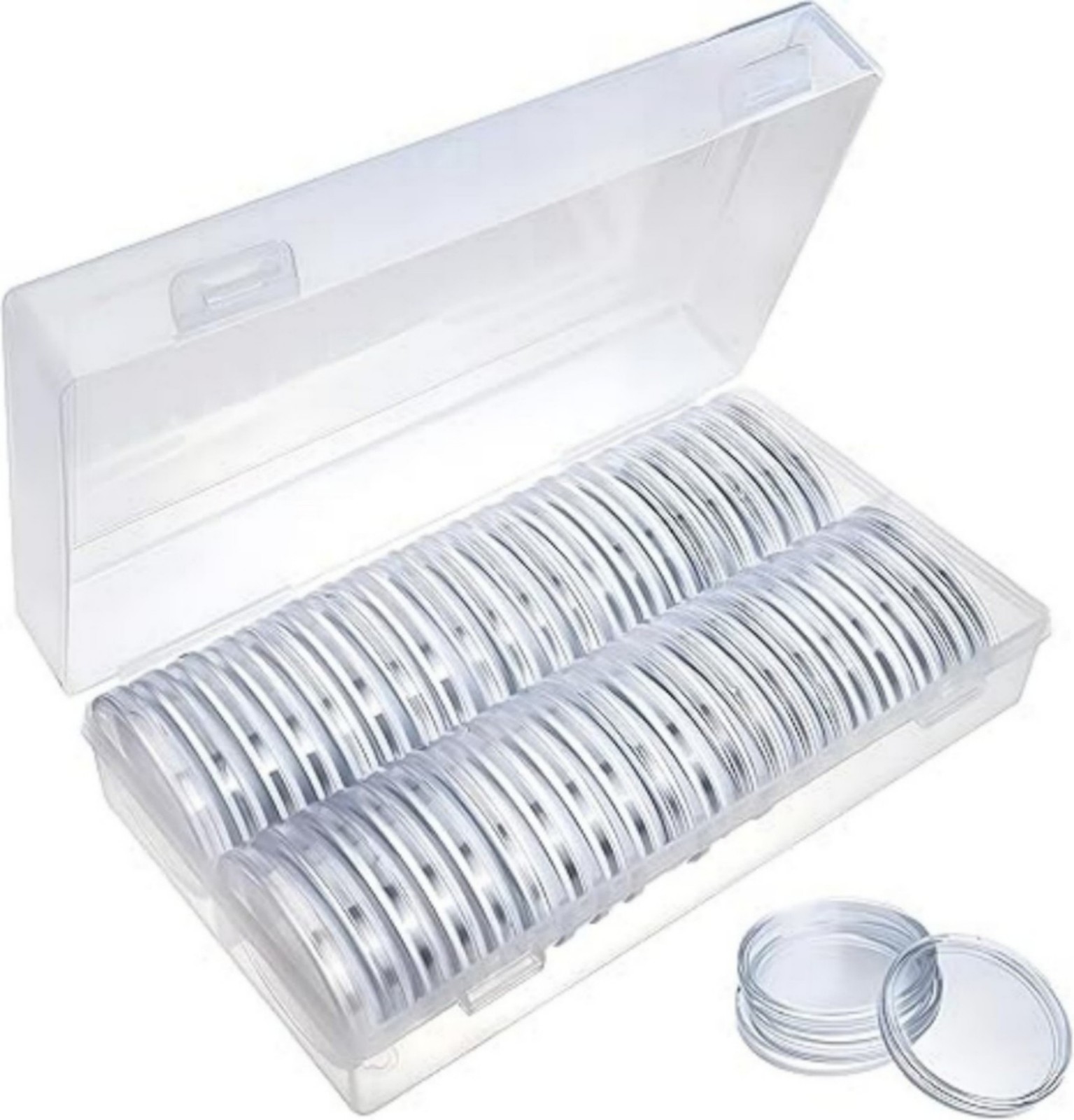 50 Pack 40mm Coin Capsules Fit Silver Eagle Liberty Gold Coins w/Storage Box USA