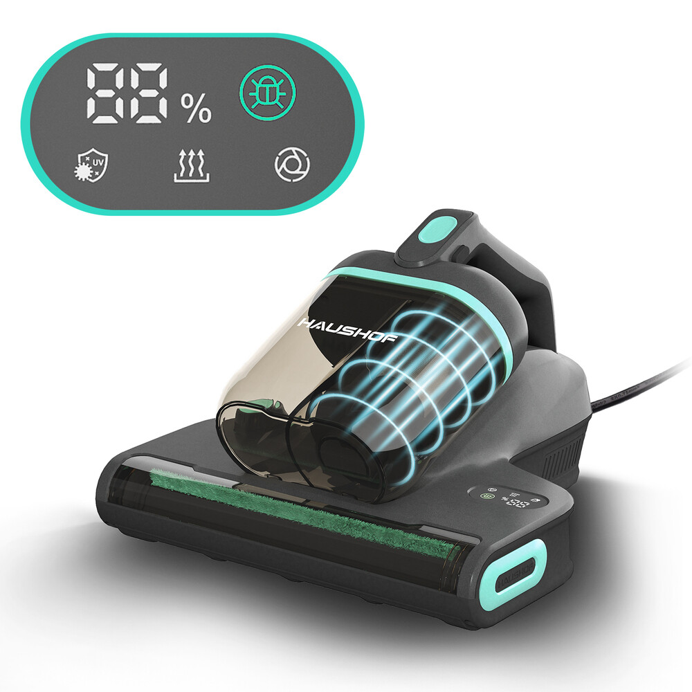 HAUSHOF 400W Mattress Vacuum Cleaner 15Kpa 275nm UV-C Light 140°F Heat Dual Cups