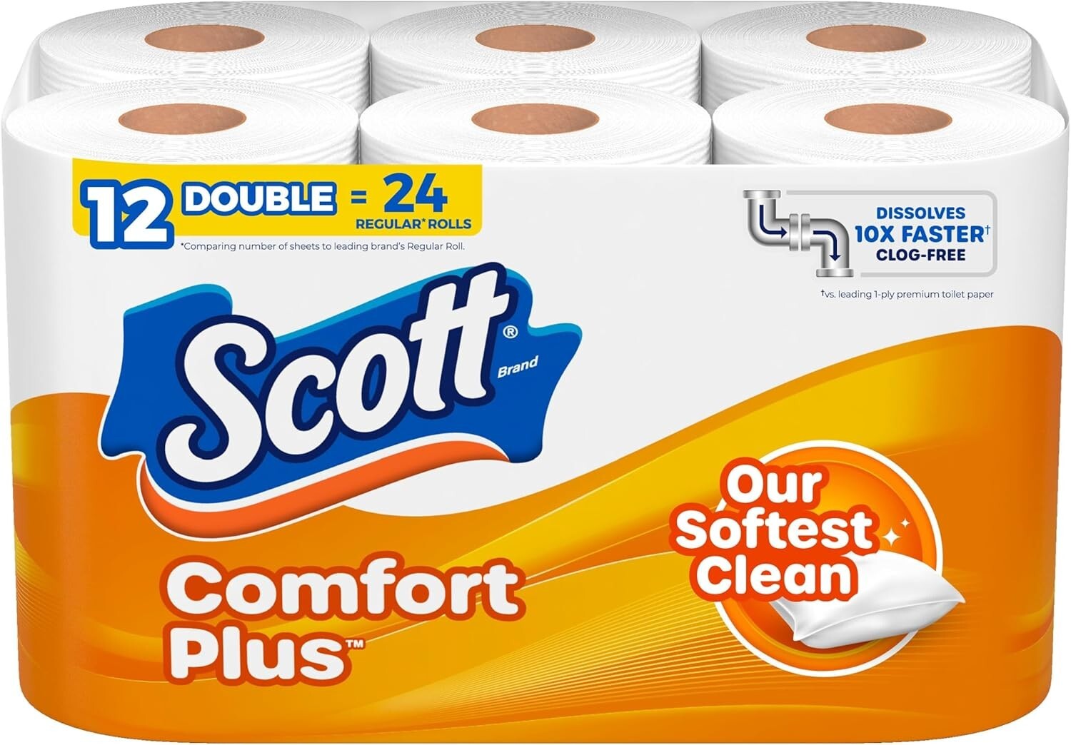 Scott ComfortPlus Toilet Paper, 12 Double Rolls,231 Sheets per Roll,1-Ply Tissue