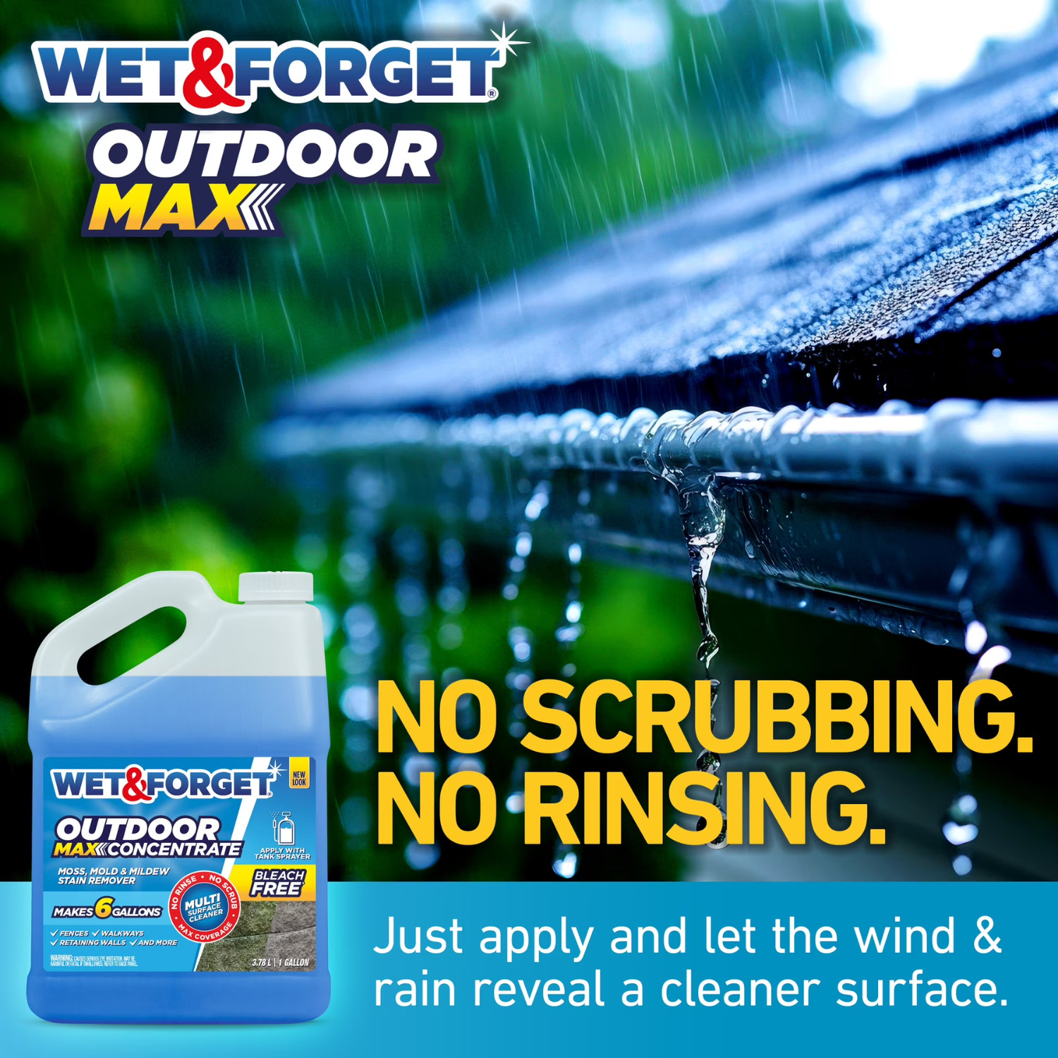 Wet&Forget Outdoor Moss, Mold, Mildew, and Algae Stain Remover Concentrate,128oz