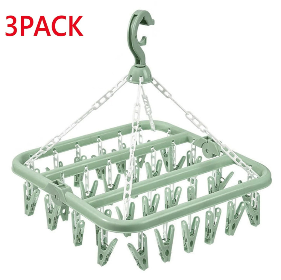 1pc Folding Drying Rack w/ 32 Clips – Portable Hanger for Socks & Underwear